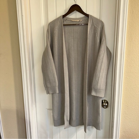 Soft surroundings, oatmeal open front knit cardigan women small - Picture 2 of 12